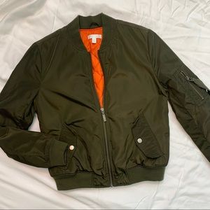 Abound Women size XXS Olive Green Bomber Jacket with Orange Lining